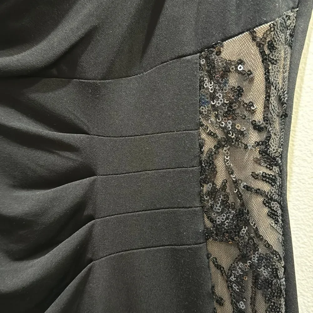 Connected Apparel Long Black Sequined Side Panel Cocktail Dress 12P - Picture 8 of 10